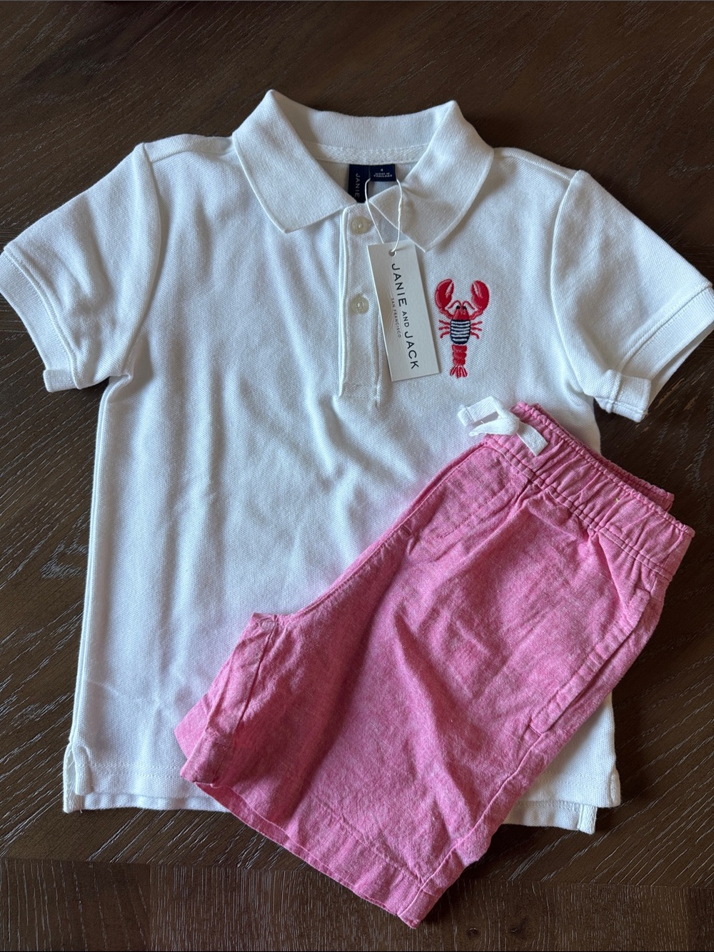 Janie and Jack White Polo Shirt with Pink Shorts Set